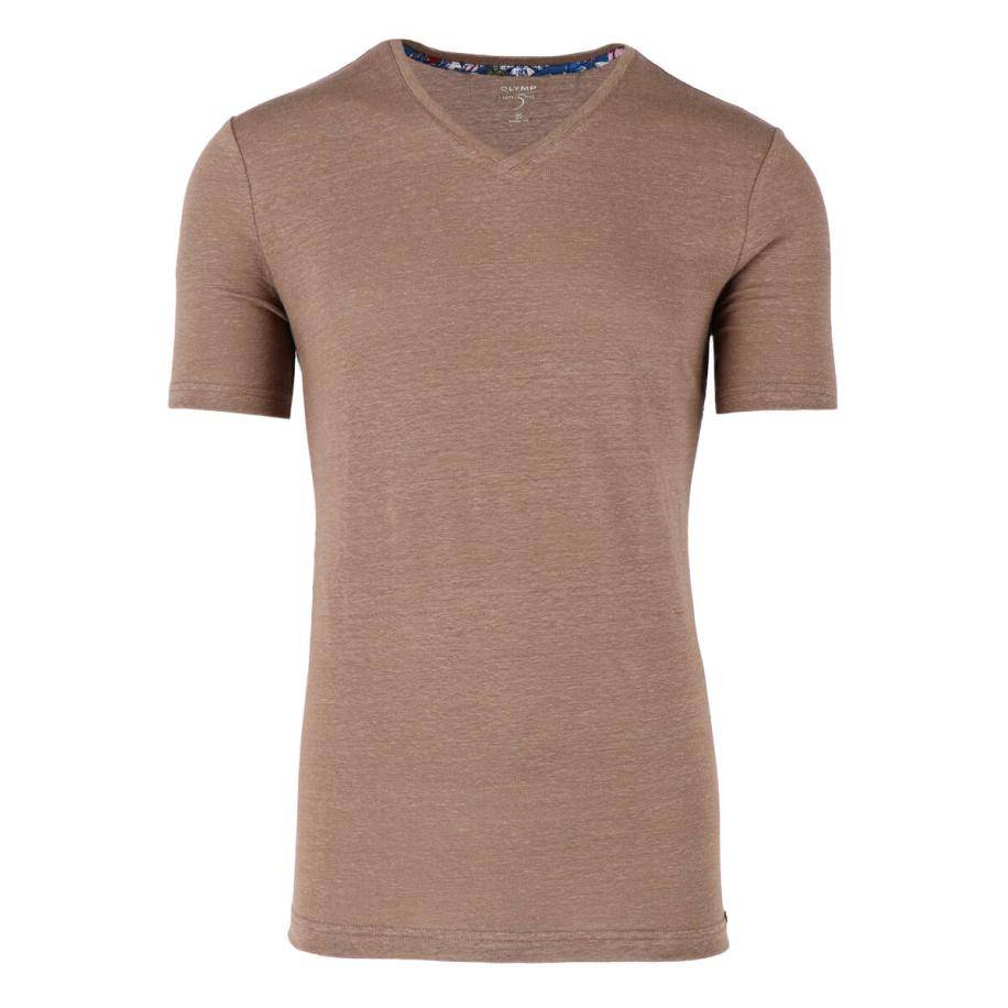 OLYMP Casual T-Shirt V-hals bruin, Effen Bruin