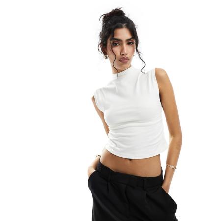 New Look Tanktop met gerimpelde zijkant in gebroken wit