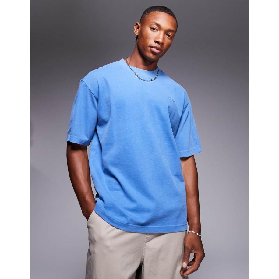 BOSS Orange - T-shirt met ruimvallende pasvorm in garment-dye lichtblauw Blauw