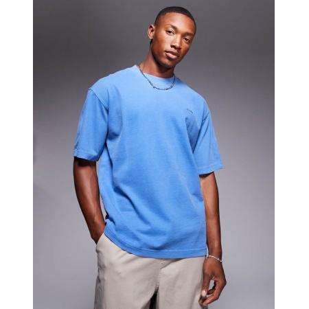 BOSS Orange - T-shirt met ruimvallende pasvorm in garment-dye lichtblauw