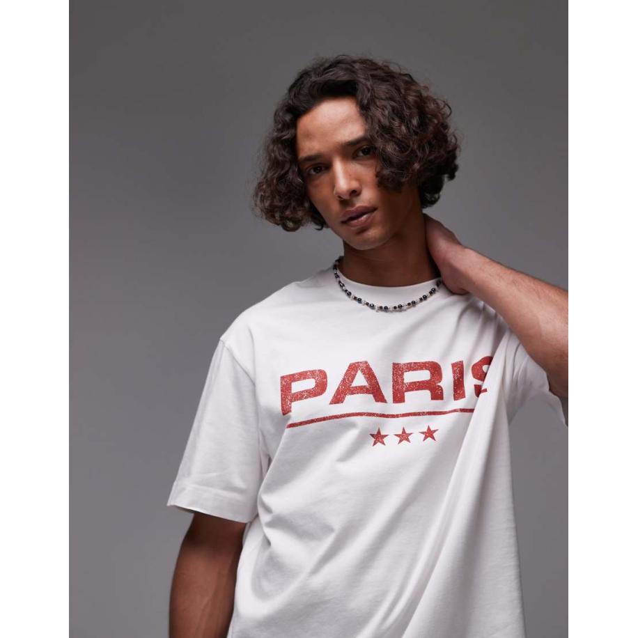 Topman - Oversized T-shirt met 'Paris'-print in wit Wit