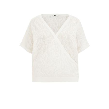 WE Fashion Dames gebreide top met opengewerkt dessin - Curve - Regular fit - Gebroken wit - Katoen - Plus Size Maat: 46