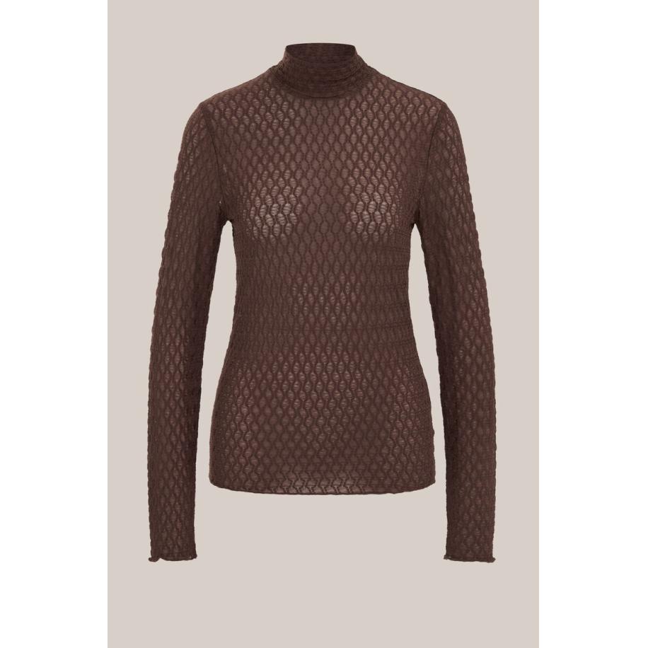 WE Fashion Dames T-shirt van kant - Donkerbruin - Maat: XXXL Bruin