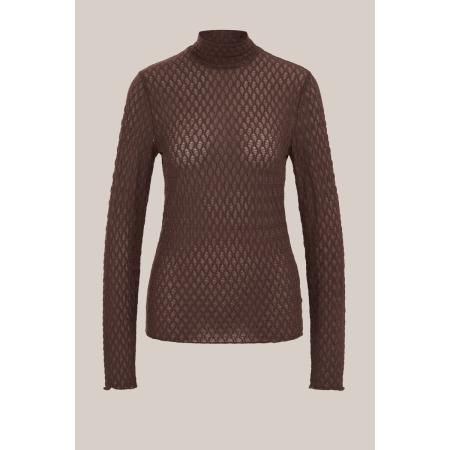 WE Fashion Dames T-shirt van kant - Donkerbruin - Maat: XXXL