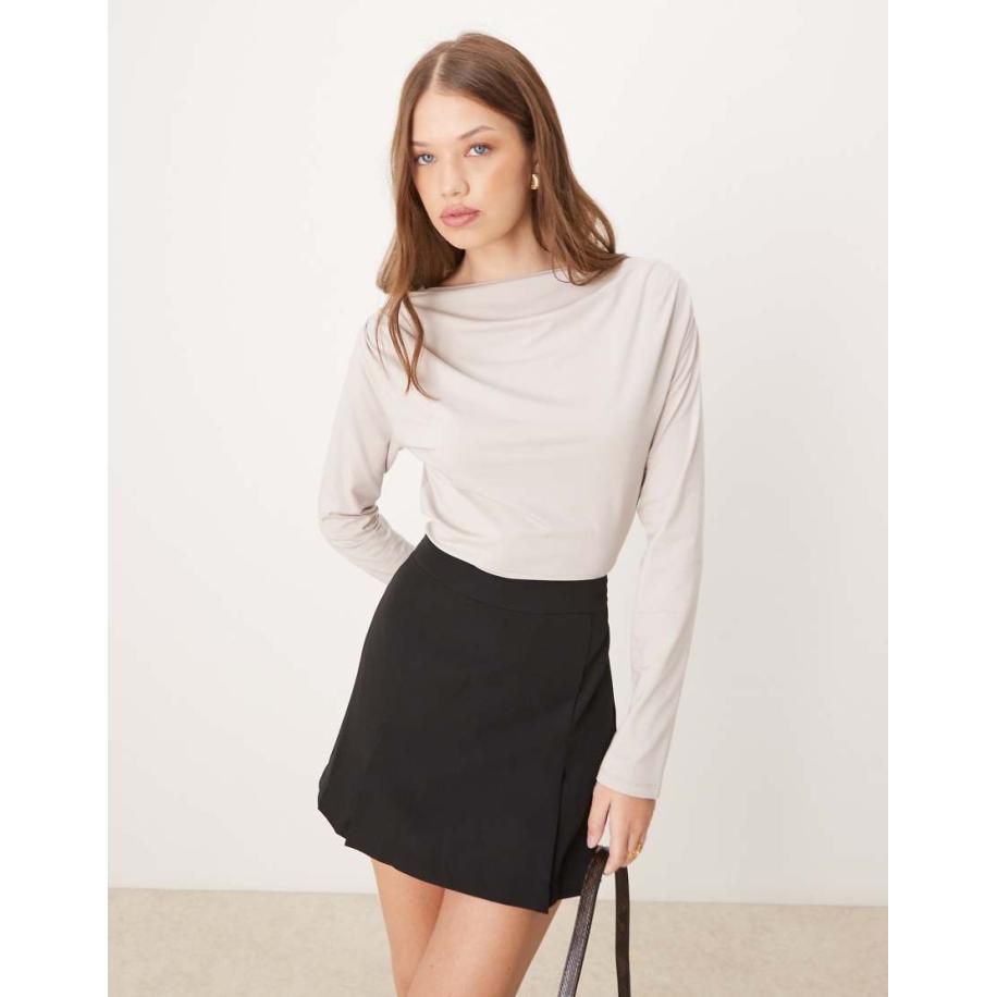 Abercrombie & Fitch Top met lange mouwen en rechte hals in grijs Grijs