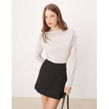 Abercrombie & Fitch Top met lange mouwen en rechte hals in grijs