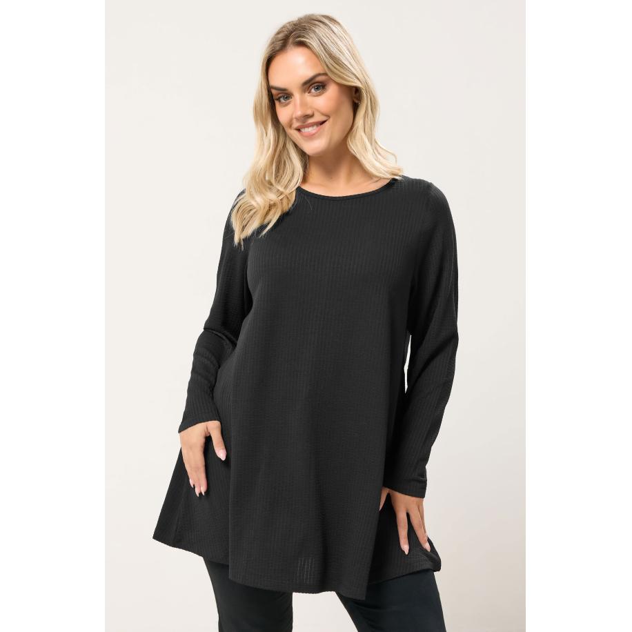 Yours Curve Zwarte Top Met Lange Mouwen En Geribbelde Textuur Size 58-60 Zwart