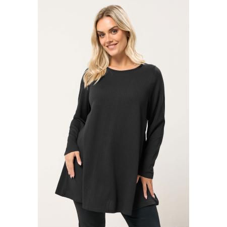 Yours Curve Zwarte Top Met Lange Mouwen En Geribbelde Textuur Size 58-60