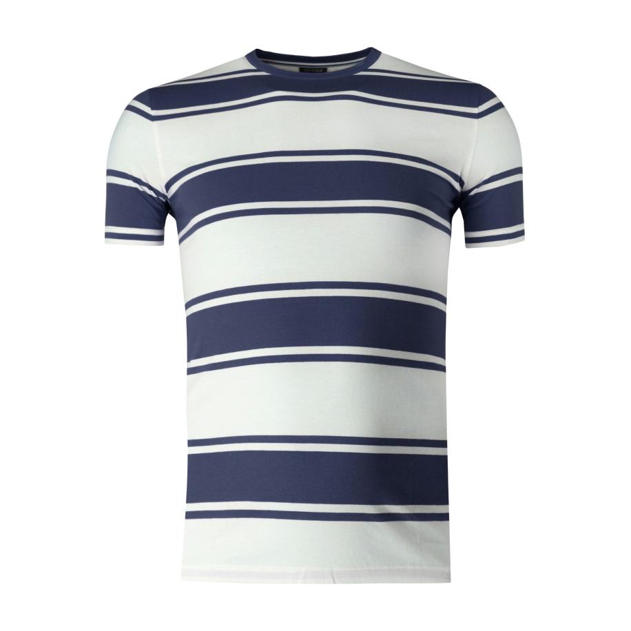 OLYMP Casual T-Shirt ronde hals marine, Gestreept Blauw