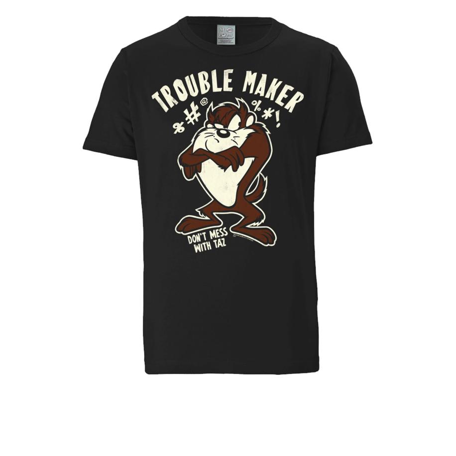 LOGOSHIRT Shirt Looney Tunes - Taz, Trouble Maker bruin / zwart / wit Zwart