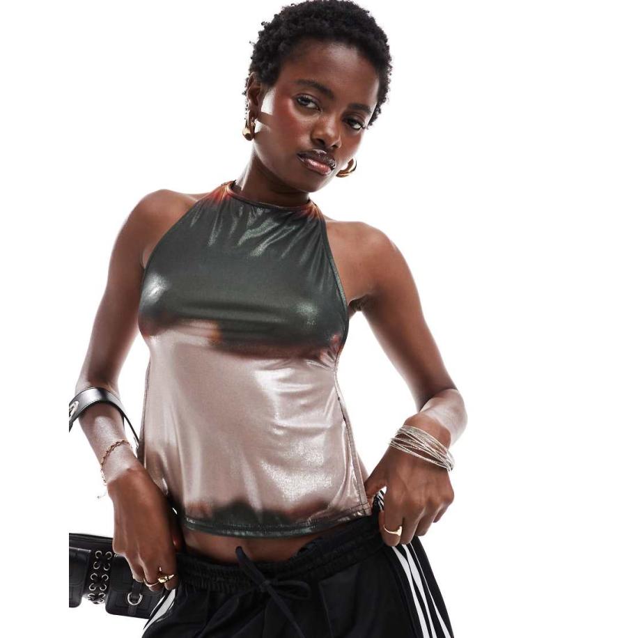 COLLUSION Top van gladde stof met halternek en open achterkant in ombre-Veelkleurig Multicolor