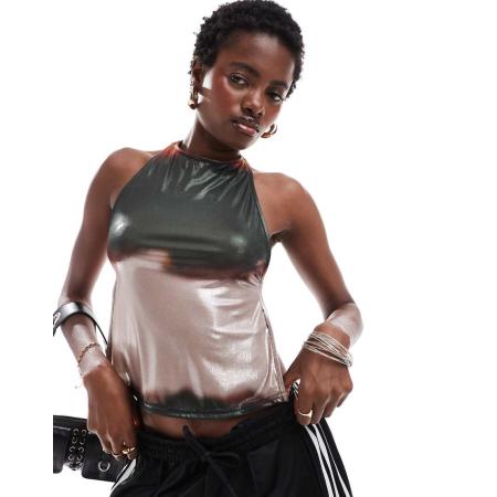 COLLUSION Top van gladde stof met halternek en open achterkant in ombre-Veelkleurig