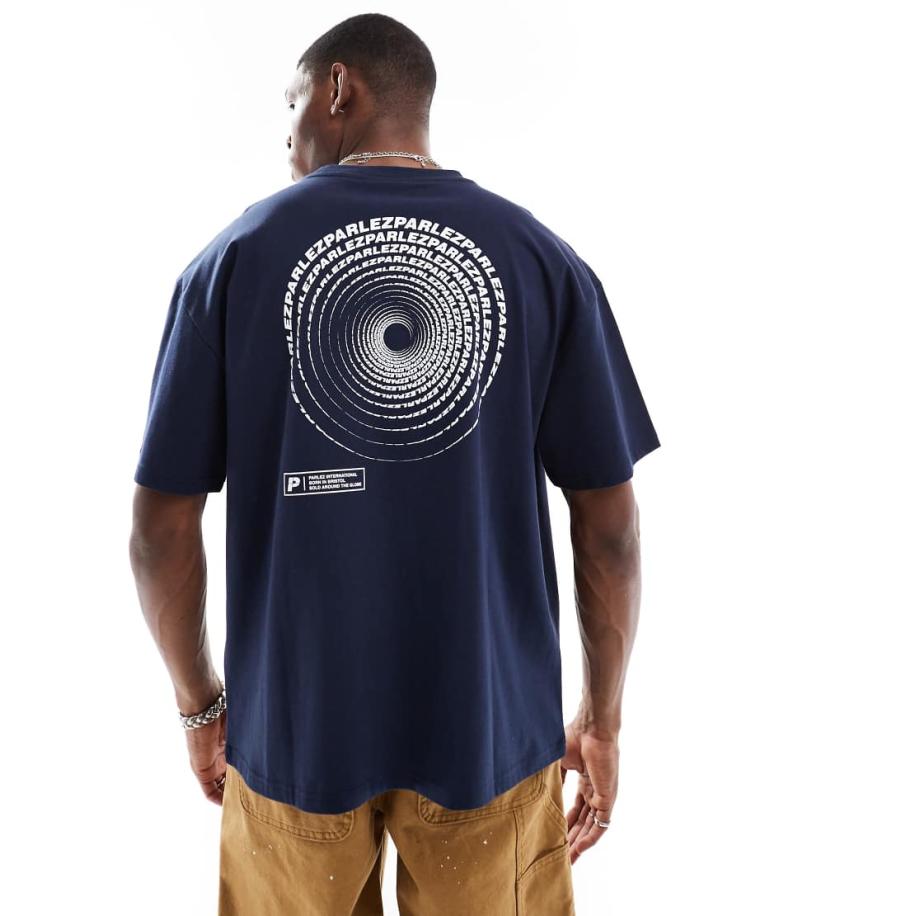 Parlez - Luna - Oversized T-shirt met korte mouwen, logo en print in marineblauw Blauw