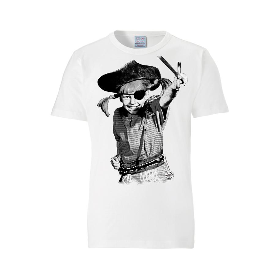 LOGOSHIRT Shirt Langstrumpf – Pirat antraciet / zwart / wit Wit