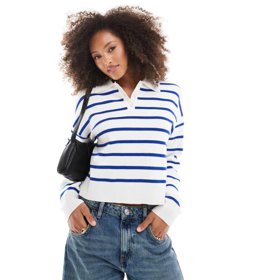 ONLY Gestreept poloshirt in blauw en wit Blauw