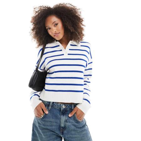 ONLY Gestreept poloshirt in blauw en wit