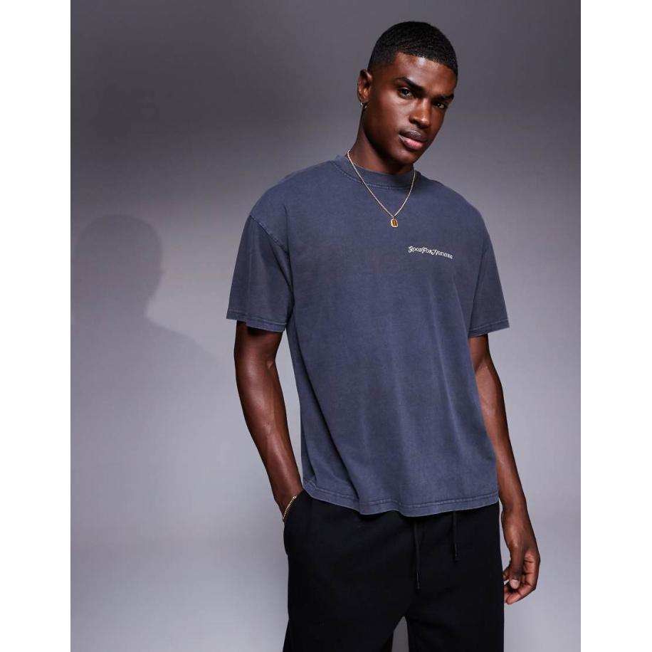 Good For Nothing - Essentials - T-shirt in marineblauw met wassing Blauw