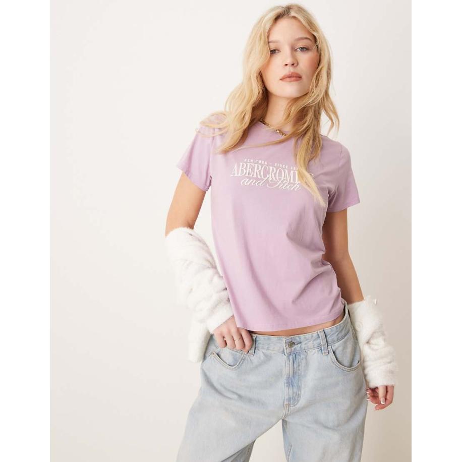 Abercrombie & Fitch T-shirt met logo en grafische print in paars-Roze Roze