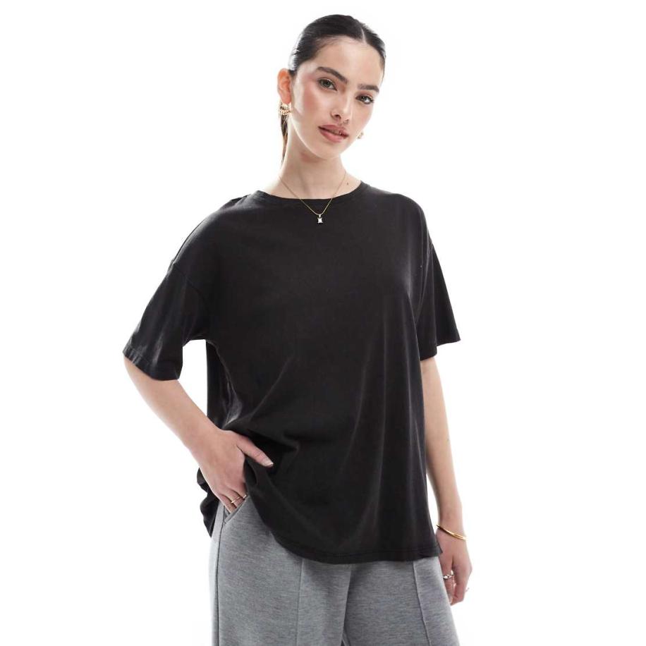 Pieces Oversized T-shirt in zwart met wassing Zwart
