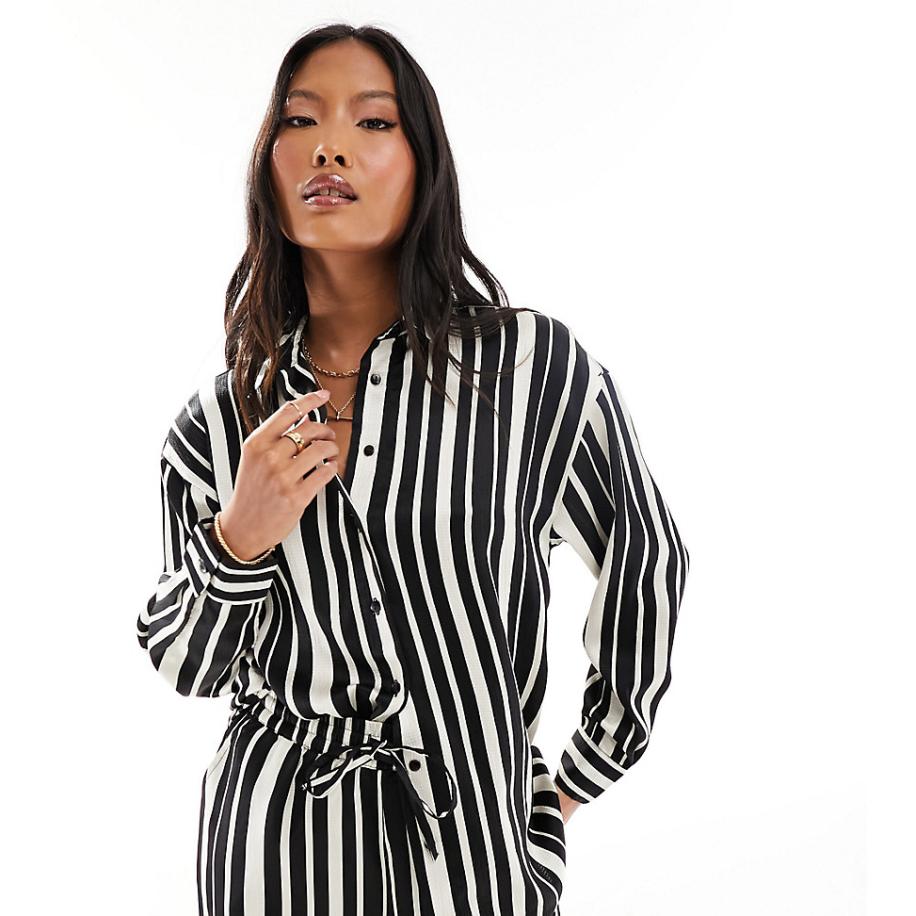 Only Petite Oversized gestreept overhemd in zwart en wit, deel van co-ord set-Veelkleurig Multicolor