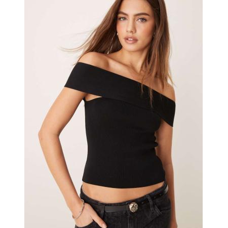 Gina Tricot Compacte gebreide top met blote schouders in zwart