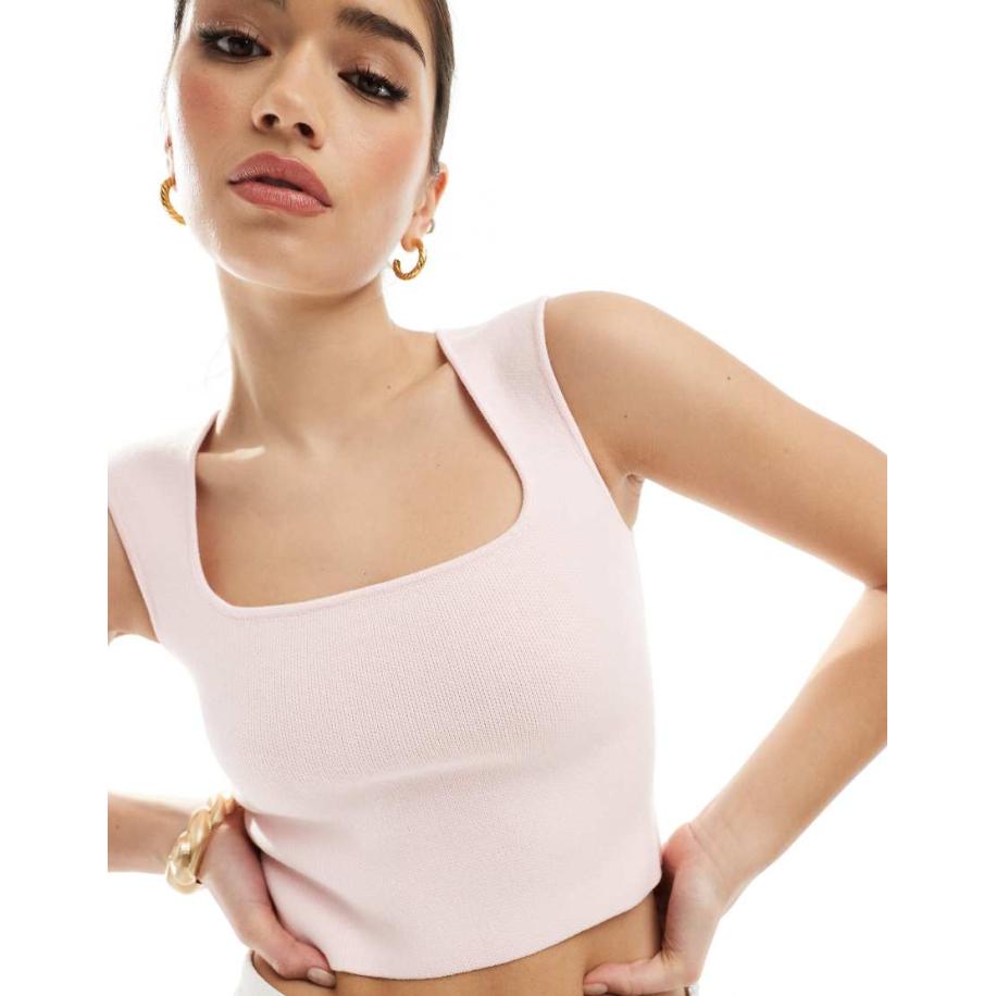 Stradivarius Lichte gebreide top met vierkante hals in roze Roze