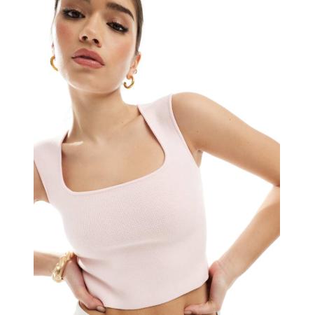 Stradivarius Lichte gebreide top met vierkante hals in roze