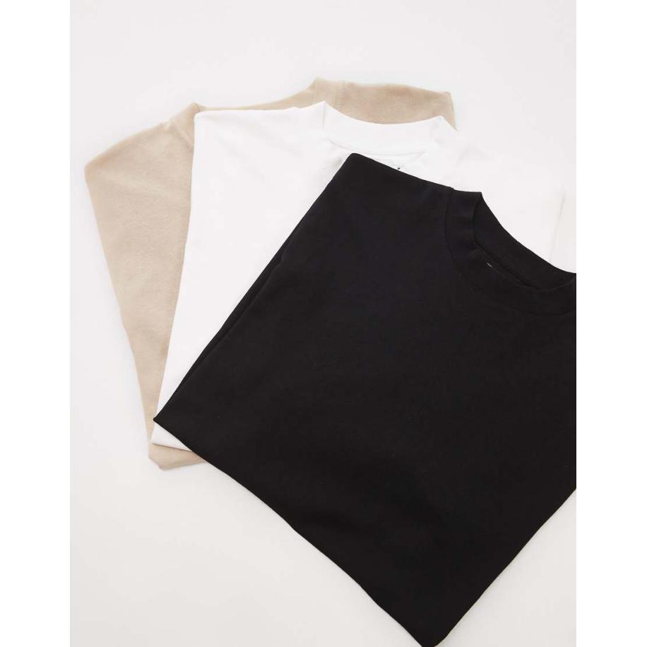 Topman - Set van 3 ruimvallende T-shirts in zwart, wit en stone-Veelkleurig Multicolor