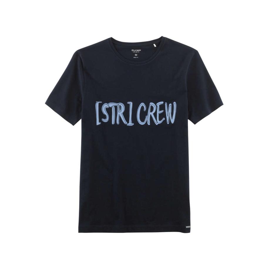 OLYMP Level Five Casual T-Shirt ronde hals Marine, Bedrukt Blauw