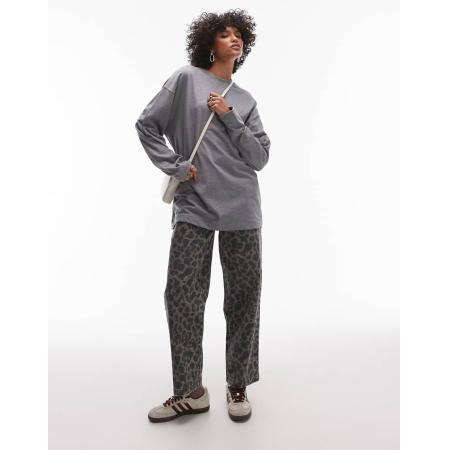 Topshop Premium Skater-T-shirt met naaddetail en lange mouwen in antraciet-Grijs