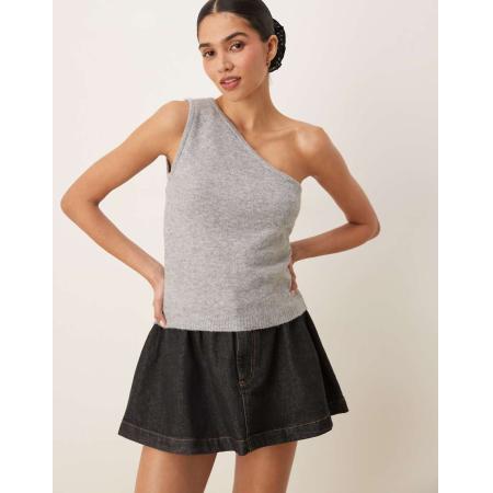 AWARE Gebreide top met blote schouder in gemêleerd lichtgrijs