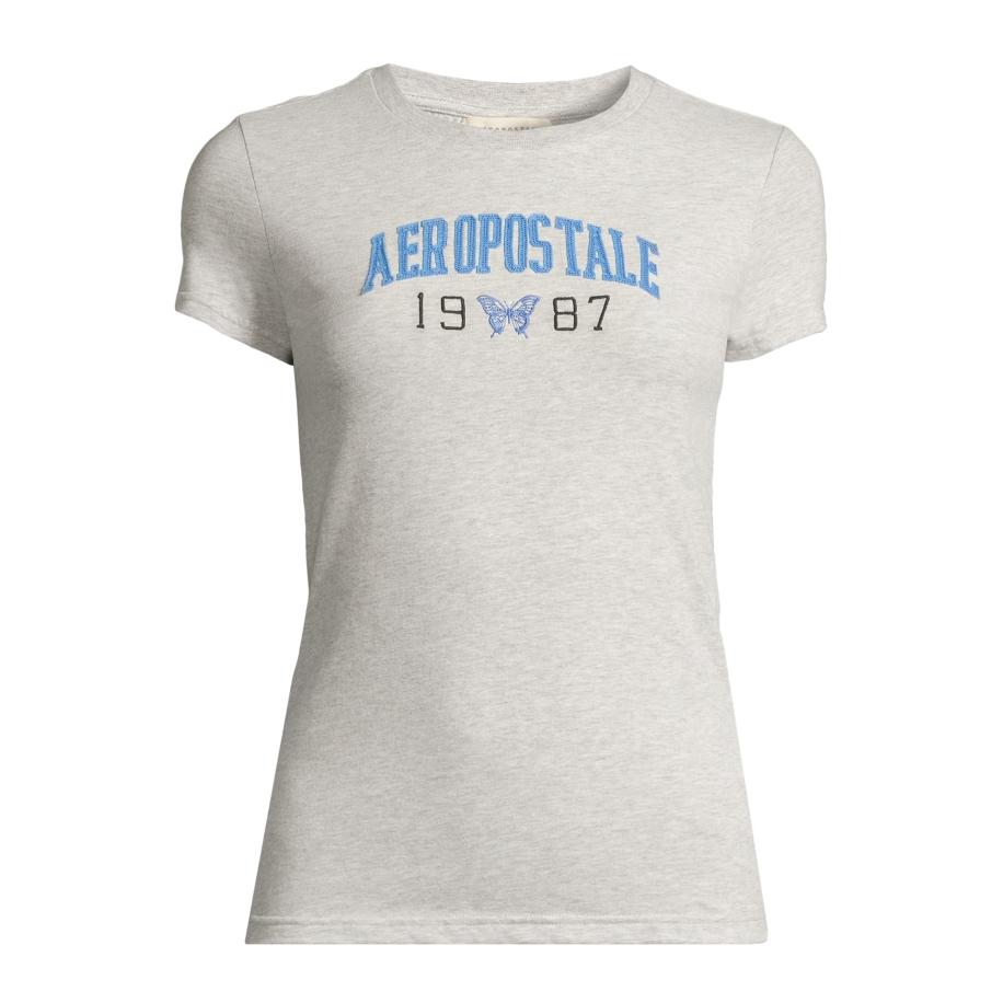 Aeropostale AÉROPOSTALE Shirt JKI ARCH 1987 BTTRFLY azuur / grijs gemêleerd / zwart -