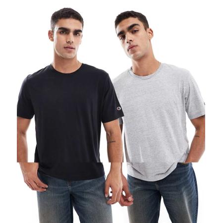 Champion - Set van 2 T-shirts in grijs en zwart-Veelkleurig