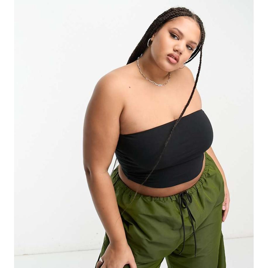 COLLUSION Plus Bandeau-top van jersey met dubbele laag in zwart-Black Zwart