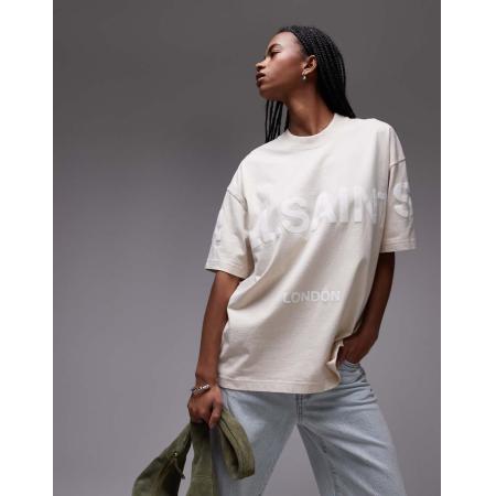 AllSaints Biggy Oversized T-shirt in stone met logo in dezelfde tint-Neutraal