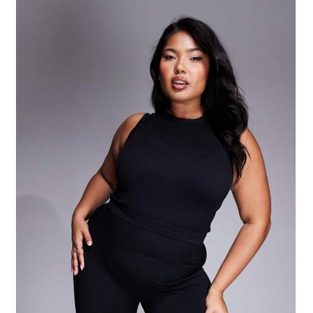 4505 Curve Icon Naadloos geribbeld cropped hemdje in jaren 90 stijl in zwart