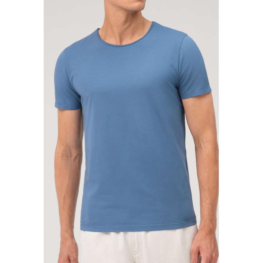 OLYMP Casual T-Shirt ronde hals rook blauw, Effen Blauw