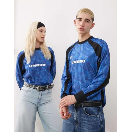 Umbro - Voetbalshirt met lange mouwen en print in blauw en zwart