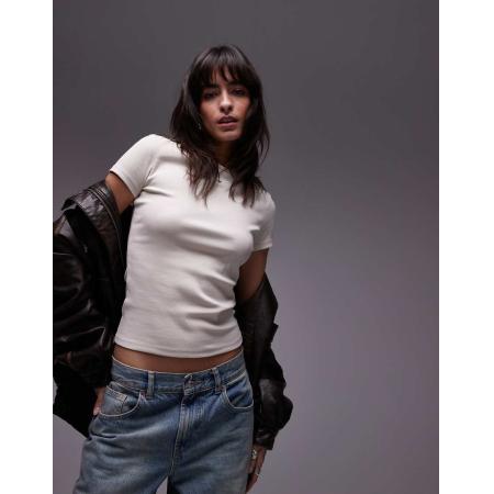 Tommy Jeans Geribbeld T-shirt met badge in gebroken wit