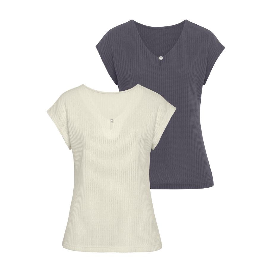 Lascana LASCANA Shirt ecru / navy / parelwit -