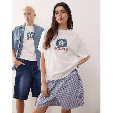 Reclaimed Vintage - Uniseks recht T-shirt met ster in crème-Wit