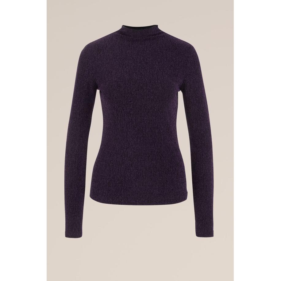 WE Fashion Dames T-shirt met glittergaren - Paars - Maat: S Paars