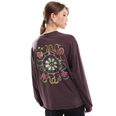 Cotton On T-shirt met print en lange mouwen in donkerbruin-Grijs