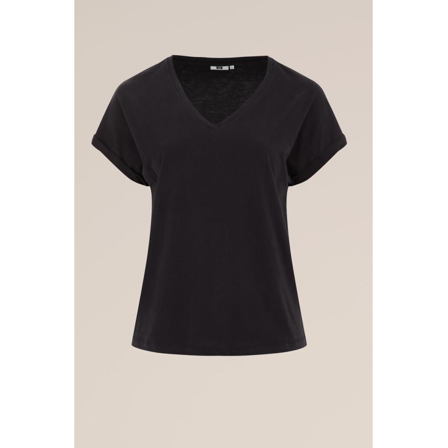 WE Fashion Dames T-shirt met V-hals - Curve - Regular fit - Zwart - Biologisch katoen - Plus Size Maat: 52 Zwart