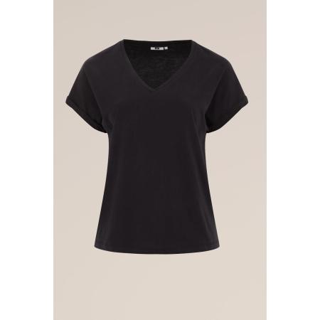 WE Fashion Dames T-shirt met V-hals - Curve - Regular fit - Zwart - Biologisch katoen - Plus Size Maat: 52