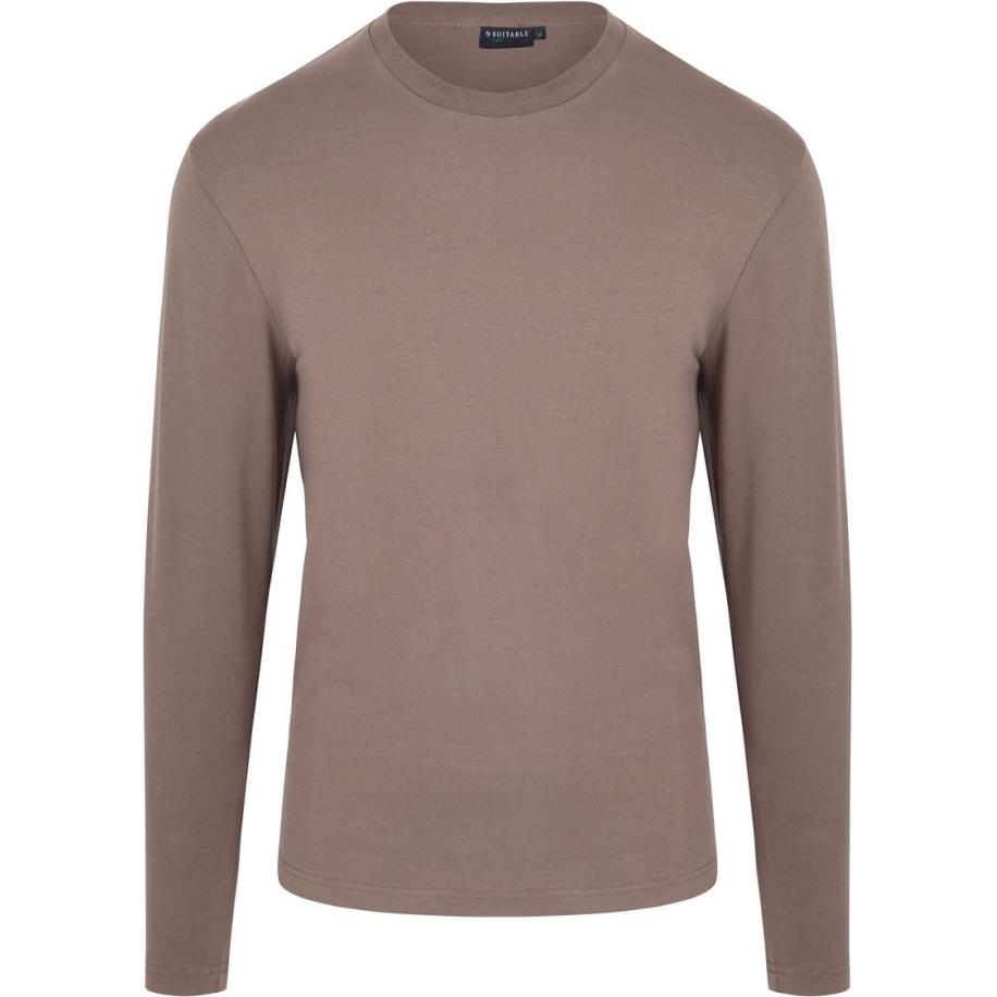 Suitable Respect Longsleeve Heavy T-shirt Taupe Bruin