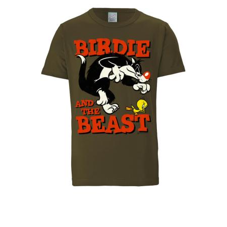 LOGOSHIRT Shirt Looney Tunes – Sylvester & Tweety groen / olijfgroen