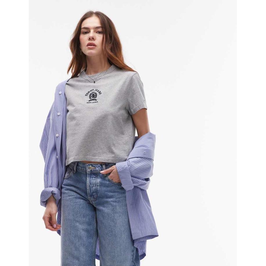 Tommy Jeans T-shirt met varsity embleemlogo in grijs Grijs