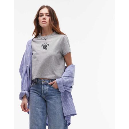 Tommy Jeans T-shirt met varsity embleemlogo in grijs