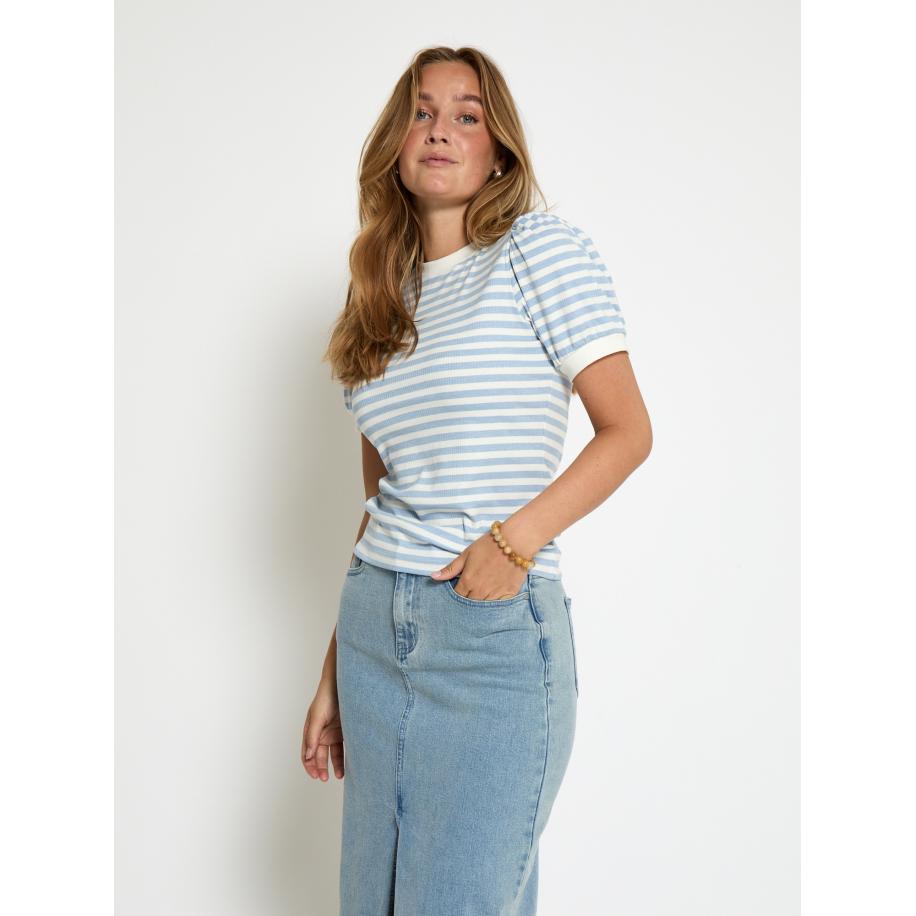 Minus minus Shirt Johanna lichtblauw / wit -